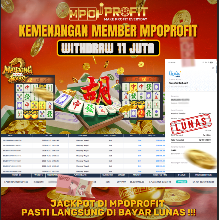 MPOPROFIT JACKPOT SLOT PGSOFT! KEMENANGAN MURNI DI (MAHJONG WAYS TOTAL RP. 11.000.000,- LUNAS)